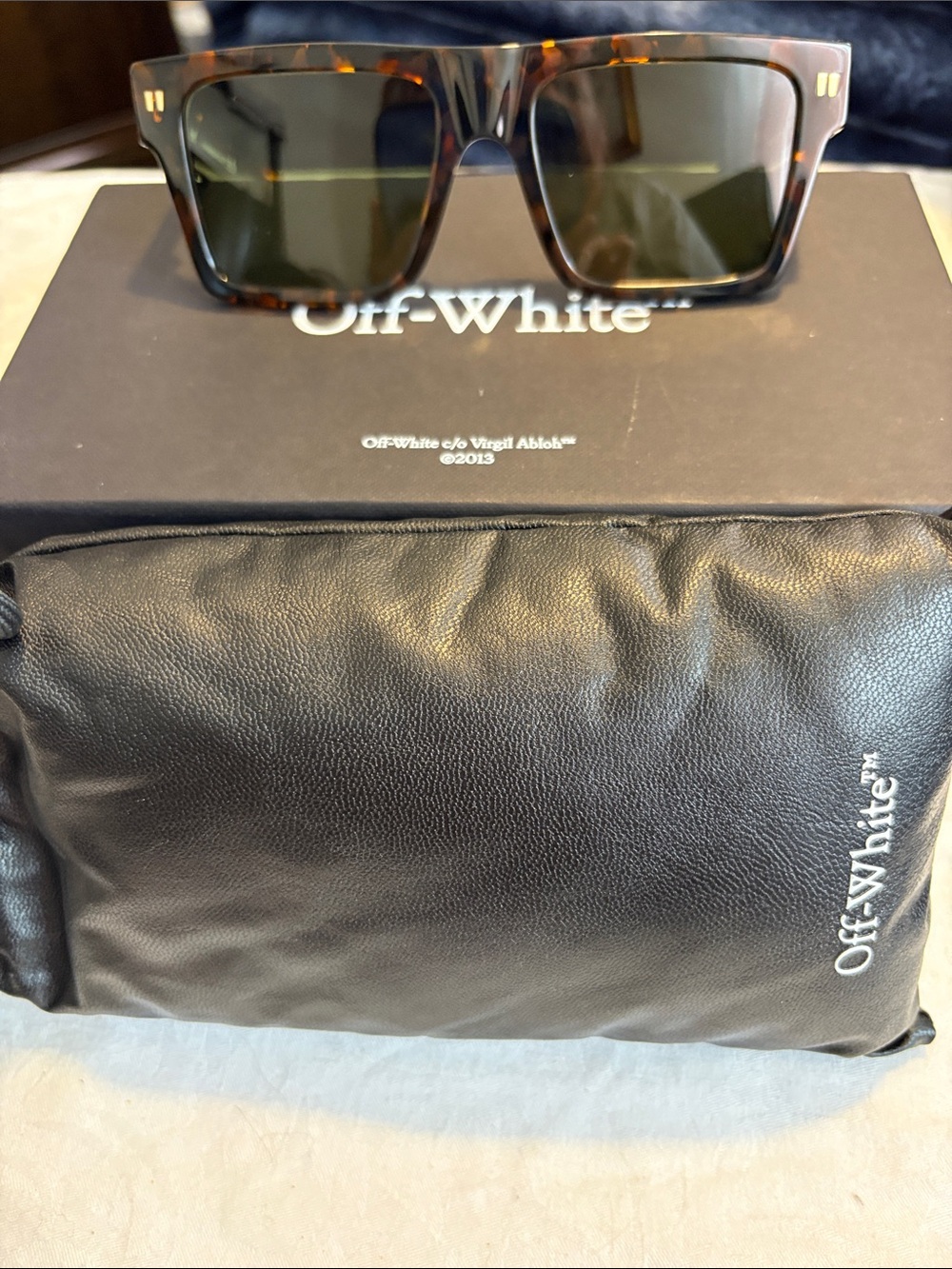 Off-White Black Leather Toiletry Pouch with Logo